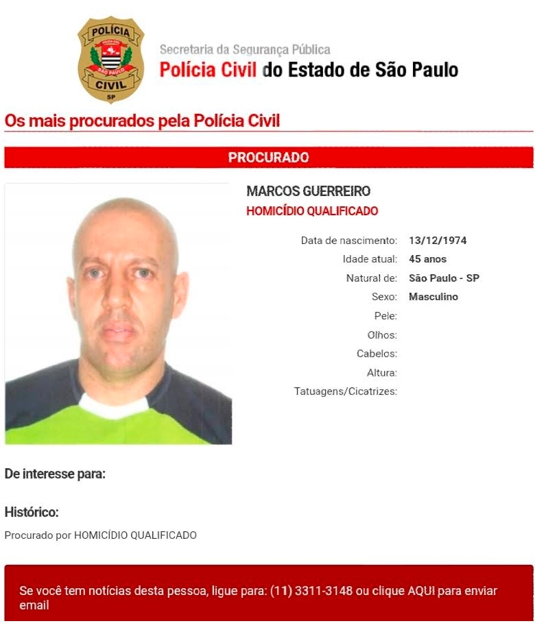 Marcos Guerreiro  - Foragido - Arquivo Policial